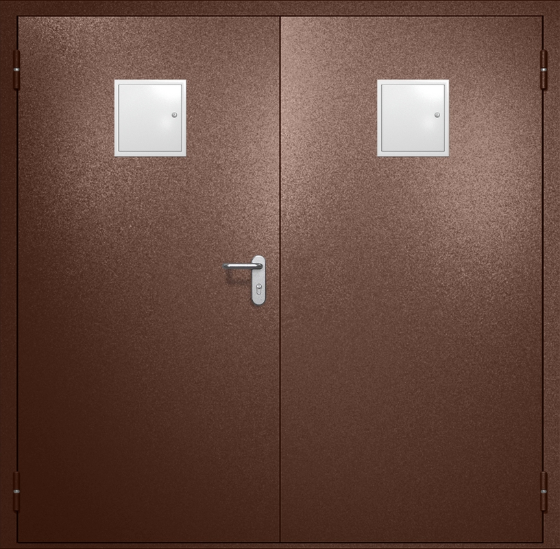 Двупольная противопожарная дверь EI-60 с двумя стыковочными узлами сверху, окрас по RAL 8016