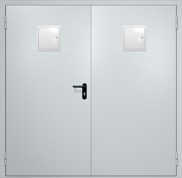 Двупольная противопожарная дверь EI-60 с двумя стыковочными узлами сверху, окрас по RAL