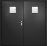 Двупольная противопожарная дверь EI-60 с двумя стыковочными узлами сверху, окрас по RAL 9004