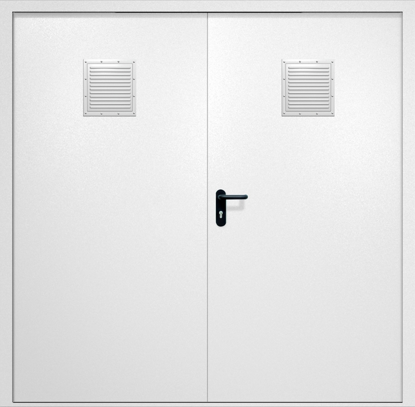 Двупольная противопожарная дверь EI-60 с двумя стыковочными узлами сверху, окрас по RAL 9003
