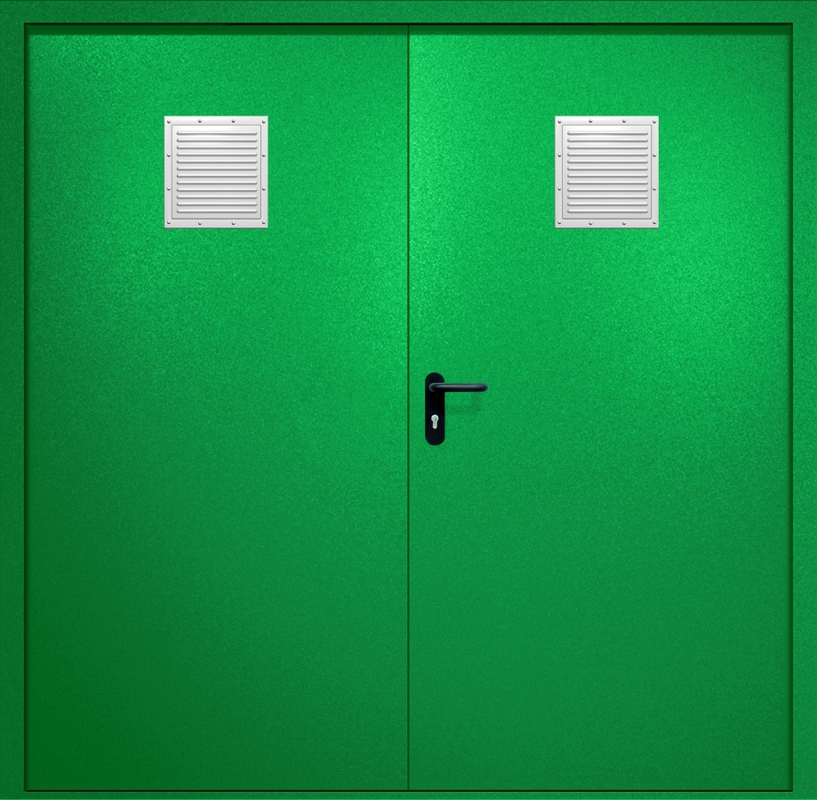 Двупольная противопожарная дверь EI-60 с двумя стыковочными узлами сверху, окрас по RAL 6037