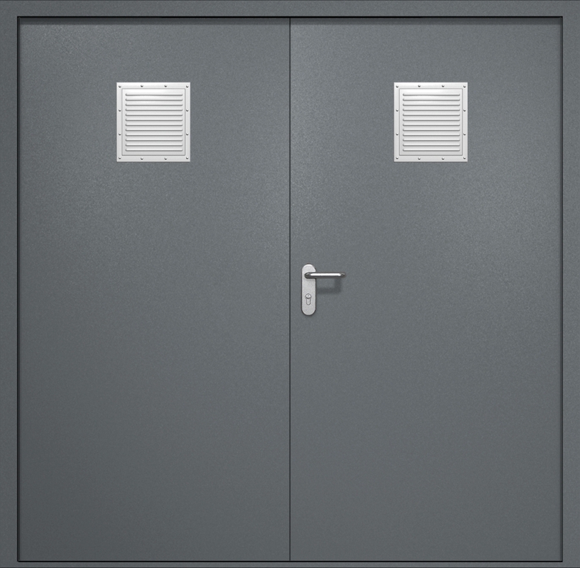 Двупольная противопожарная дверь EI-60 с двумя стыковочными узлами сверху, окрас по RAL 7001