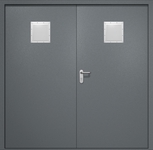 Двупольная противопожарная дверь EI-60 с двумя стыковочными узлами сверху, окрас по RAL 7001