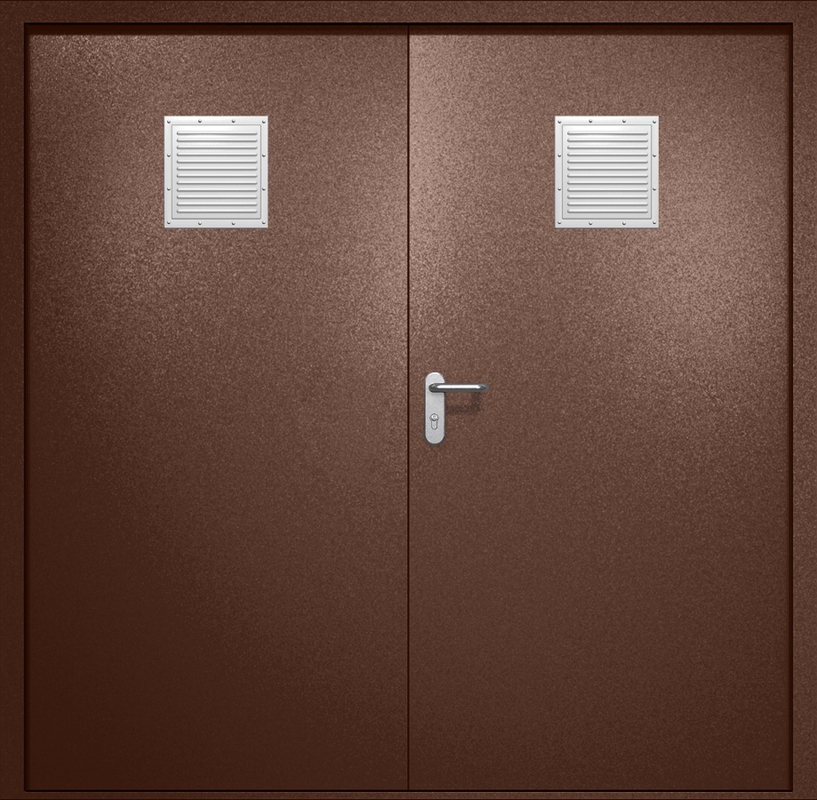 Двупольная противопожарная дверь EI-60 с двумя стыковочными узлами сверху, окрас по RAL 8016