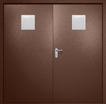 Двупольная противопожарная дверь EI-60 с двумя стыковочными узлами сверху, окрас по RAL 8016