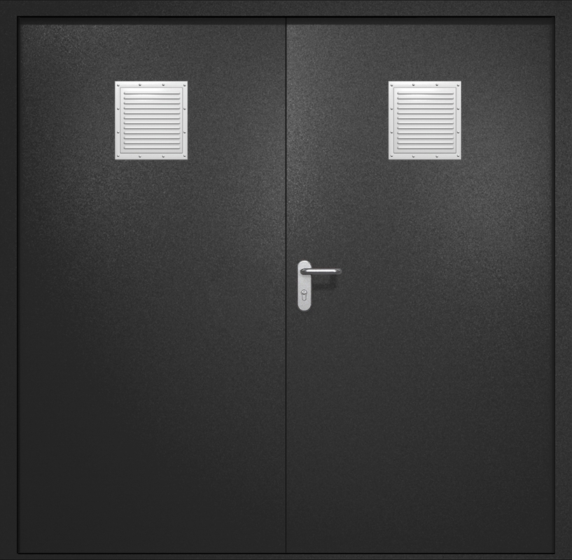 Двупольная противопожарная дверь EI-60 с двумя стыковочными узлами сверху, окрас по RAL 9004 Двупольная противопожарная дверь EI-60 с двумя стыковочными узлами сверху, окрас по RAL 9004