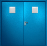 Двупольная противопожарная дверь EI-60 с двумя стыковочными узлами сверху, окрас по RAL 5002