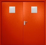 Двупольная противопожарная дверь EI-60 с двумя стыковочными узлами сверху, окрас по RAL 3003