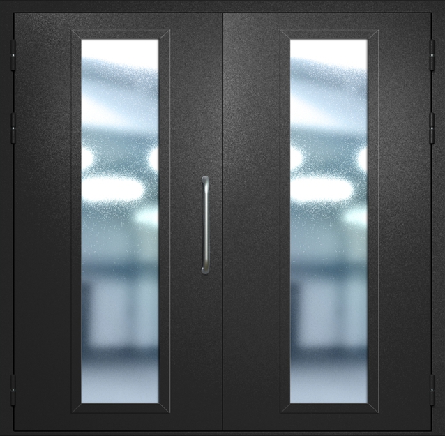 Двупольная техническая дверь с ручкой-скобой и максимальными стеклопакетами, окрас по RAL 9004