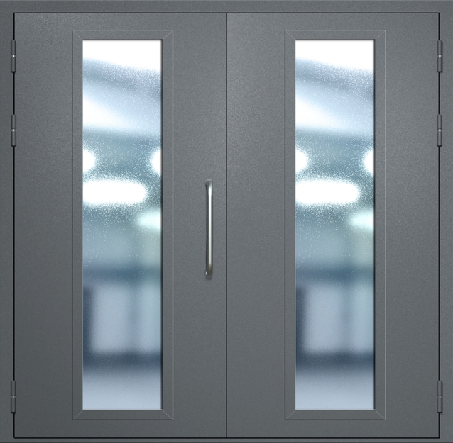 Двупольная техническая дверь с ручкой-скобой и максимальными стеклопакетами, окрас по RAL 7001