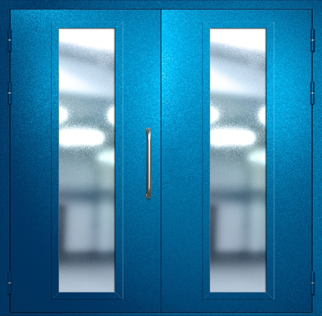 Двупольная техническая дверь с ручкой-скобой и максимальными стеклопакетами, окрас по RAL 5002