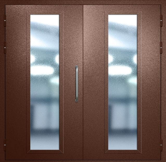 Двупольная техническая дверь с ручкой-скобой и максимальными стеклопакетами, окрас по RAL 8016