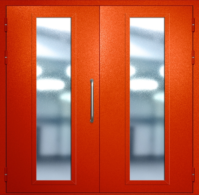 Двупольная техническая дверь с ручкой-скобой и максимальными стеклопакетами, окрас по RAL 3003