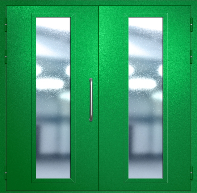 Двупольная техническая дверь с ручкой-скобой и максимальными стеклопакетами, окрас по RAL 6037