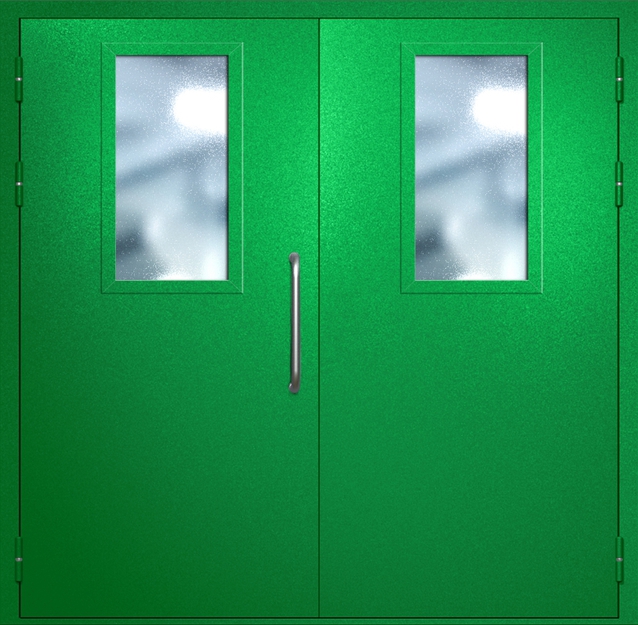 Двупольная техническая дверь с ручкой-скобой и широкими стеклопакетами, окрас по RAL 6037