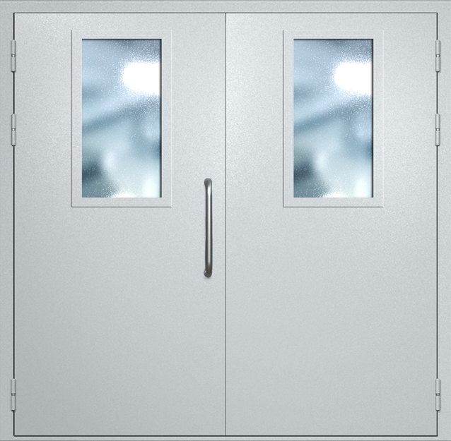 Двупольная техническая дверь с ручкой-скобой и широкими стеклопакетами, окрас по RAL