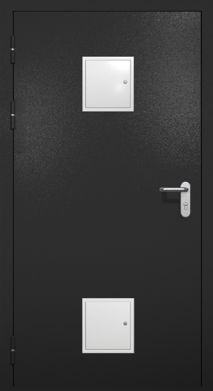 Однопольная противопожарная дверь EI-60 с двумя стыковочными узлами, окрас по RAL 9004
