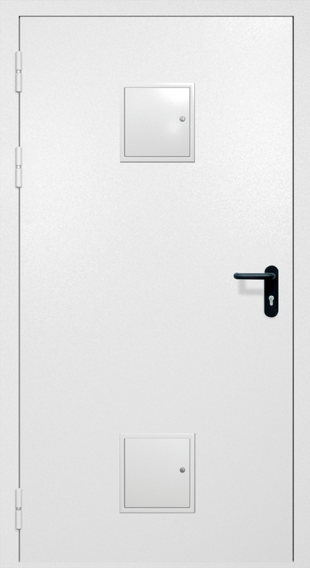 Однопольная противопожарная дверь EI-60 с двумя стыковочными узлами, окрас по RAL 9003