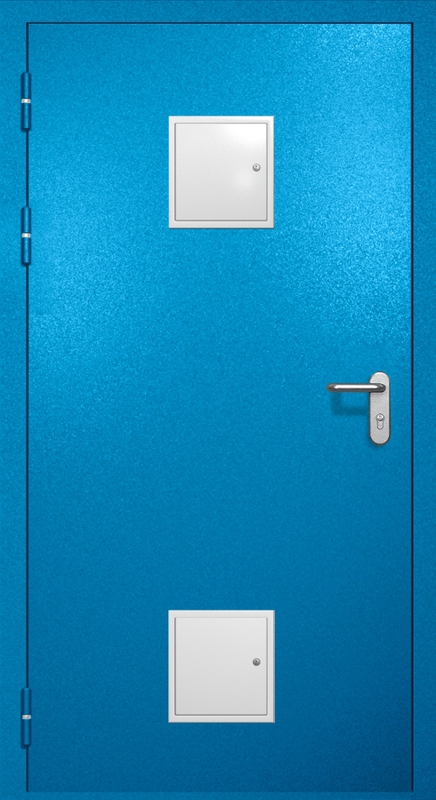 Однопольная противопожарная дверь EI-60 с двумя стыковочными узлами, окрас по RAL 5002 Однопольная противопожарная дверь EI-60 с двумя стыковочными узлами, окрас по RAL 5002