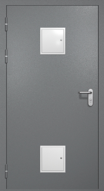 Однопольная противопожарная дверь EI-60 с двумя стыковочными узлами, окрас по RAL 7001