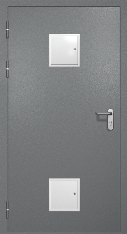Однопольная противопожарная дверь EI-60 с двумя стыковочными узлами, окрас по RAL 7001 Однопольная противопожарная дверь EI-60 с двумя стыковочными узлами, окрас по RAL 7001