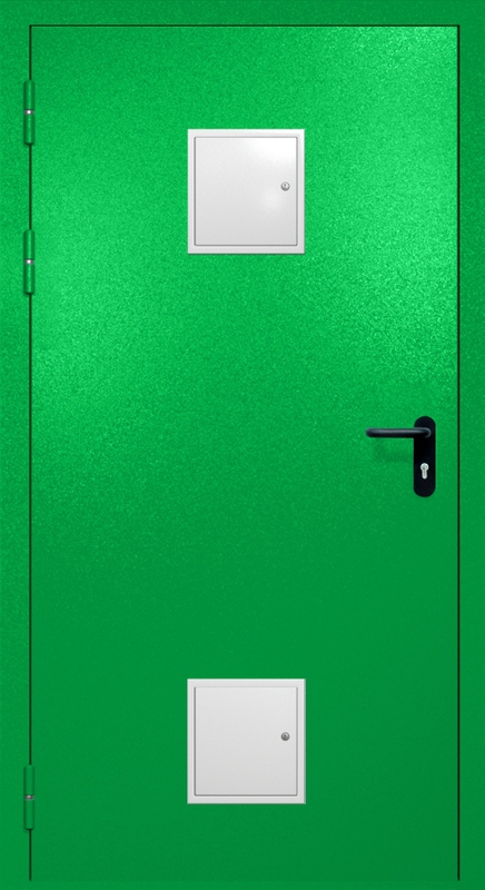 Однопольная противопожарная дверь EI-60 с двумя стыковочными узлами, окрас по RAL 6037