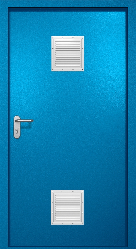 Однопольная противопожарная дверь EI-60 с двумя стыковочными узлами, окрас по RAL 5002 Однопольная противопожарная дверь EI-60 с двумя стыковочными узлами, окрас по RAL 5002