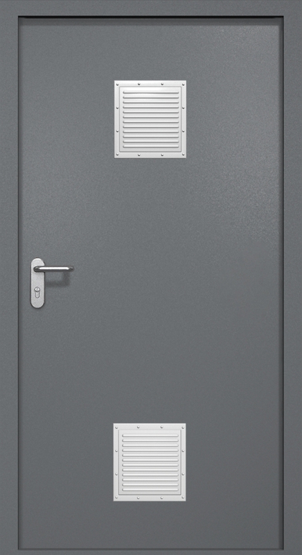 Однопольная противопожарная дверь EI-60 с двумя стыковочными узлами, окрас по RAL 7001 Однопольная противопожарная дверь EI-60 с двумя стыковочными узлами, окрас по RAL 7001