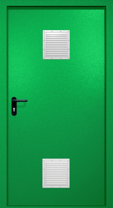Однопольная противопожарная дверь EI-60 с двумя стыковочными узлами, окрас по RAL 6037