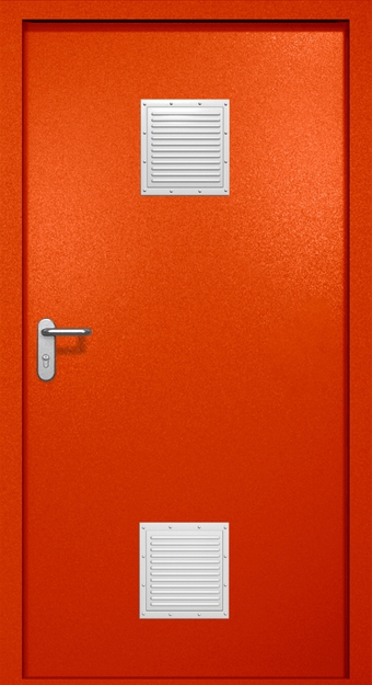 Однопольная противопожарная дверь EI-60 с двумя стыковочными узлами, окрас по RAL 3003 Однопольная противопожарная дверь EI-60 с двумя стыковочными узлами, окрас по RAL 3003