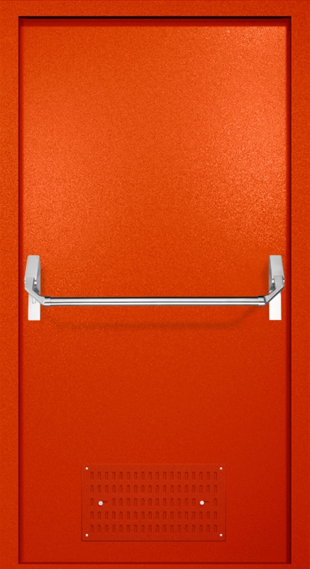 Однопольная противопожарная дверь EI-60 с вентиляцией и ручкой «Антипаника», окрас по RAL 3003