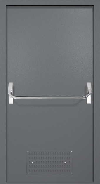 Однопольная противопожарная дверь EI-60 с вентиляцией и ручкой «Антипаника», окрас по RAL 7001 Однопольная противопожарная дверь EI-60 с вентиляцией и ручкой «Антипаника», окрас по RAL 7001