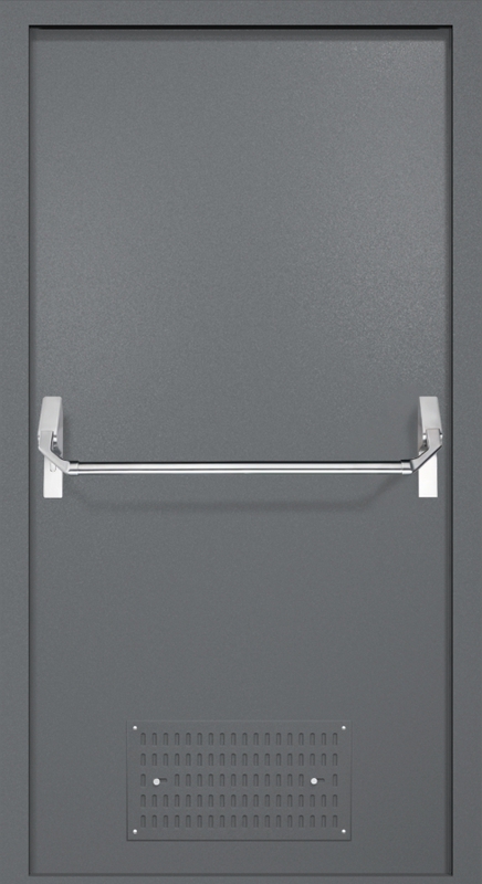 Однопольная противопожарная дверь EI-60 с вентиляцией и ручкой «Антипаника», окрас по RAL 7001