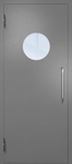 Однопольная техническая дверь с ручкой-скобой и круглым стеклопакетом, окрас по RAL 7001
