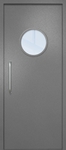 Однопольная техническая дверь с ручкой-скобой и круглым стеклопакетом, окрас по RAL 7001