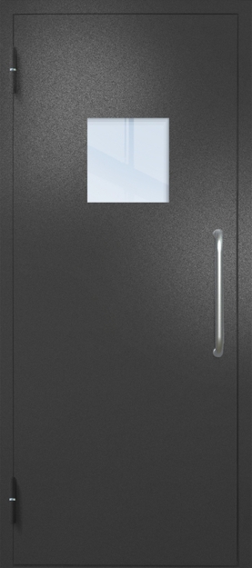 Однопольная техническая дверь с ручкой-скобой и квадратным стеклопакетом, окрас по RAL 9004 Однопольная техническая дверь с ручкой-скобой и квадратным стеклопакетом, окрас по RAL 9004