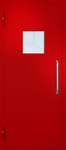 Однопольная техническая дверь с ручкой-скобой и квадратным стеклопакетом, окрас по RAL 3003