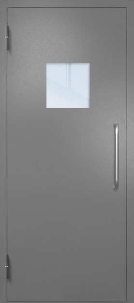 Однопольная техническая дверь с ручкой-скобой и квадратным стеклопакетом, окрас по RAL 7001