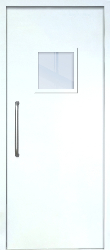 Однопольная техническая дверь с ручкой-скобой и квадратным стеклопакетом, окрас по RAL 9003