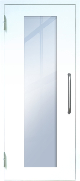 Однопольная техническая дверь с ручкой-скобой и максимальным стеклопакетом, окрас по RAL 9003