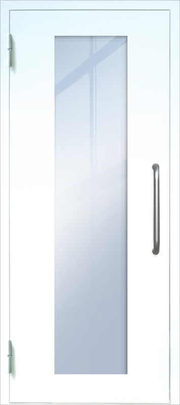 Однопольная техническая дверь с ручкой-скобой и максимальным стеклопакетом, окрас по RAL 9003