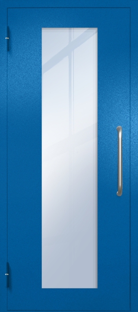 Однопольная техническая дверь с ручкой-скобой и максимальным стеклопакетом, окрас по RAL 5002