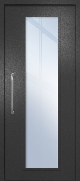 Однопольная техническая дверь с ручкой-скобой и максимальным стеклопакетом, окрас по RAL 9004 Однопольная техническая дверь с ручкой-скобой и максимальным стеклопакетом, окрас по RAL 9004