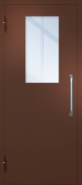 Однопольная техническая дверь с ручкой-скобой и широким стеклопакетом, окрас по RAL 8016