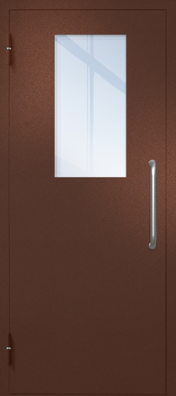 Однопольная техническая дверь с ручкой-скобой и широким стеклопакетом, окрас по RAL 8016