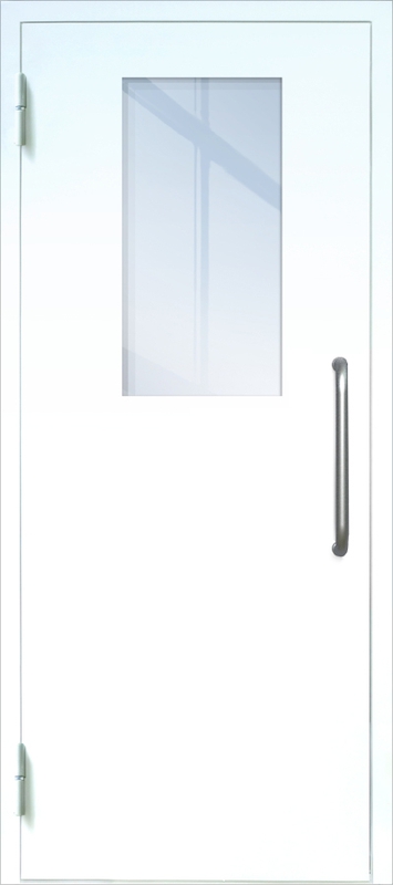 Однопольная техническая дверь с ручкой-скобой и широким стеклопакетом, окрас по RAL 9003