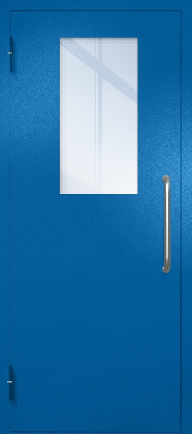 Однопольная техническая дверь с ручкой-скобой и широким стеклопакетом, окрас по RAL 5002