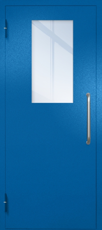 Однопольная техническая дверь с ручкой-скобой и широким стеклопакетом, окрас по RAL 5002