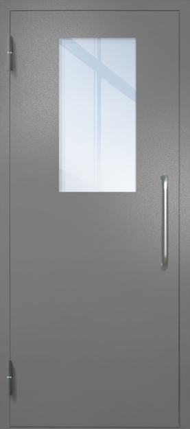 Однопольная техническая дверь с ручкой-скобой и широким стеклопакетом, окрас по RAL 7001