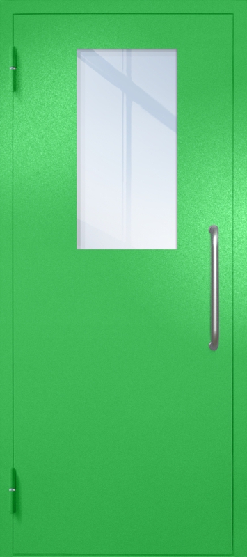 Однопольная техническая дверь с ручкой-скобой и широким стеклопакетом, окрас по RAL 6037